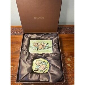 Vintage Argento SC Floral Card Holder & Pill Box Set with Original Box